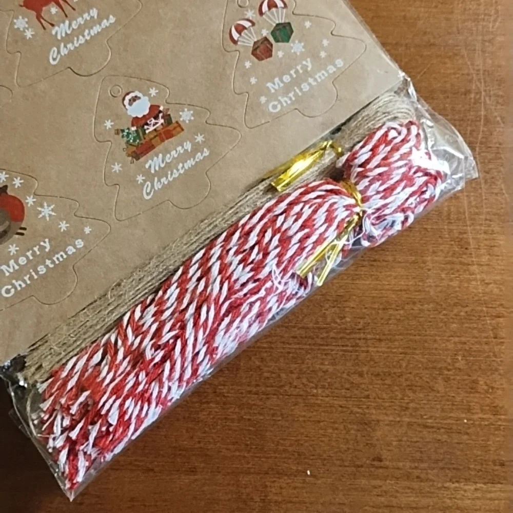 Christmas Tree Gift Tags 120 Count Brown Craft Paper Ribbon Twine Red Green